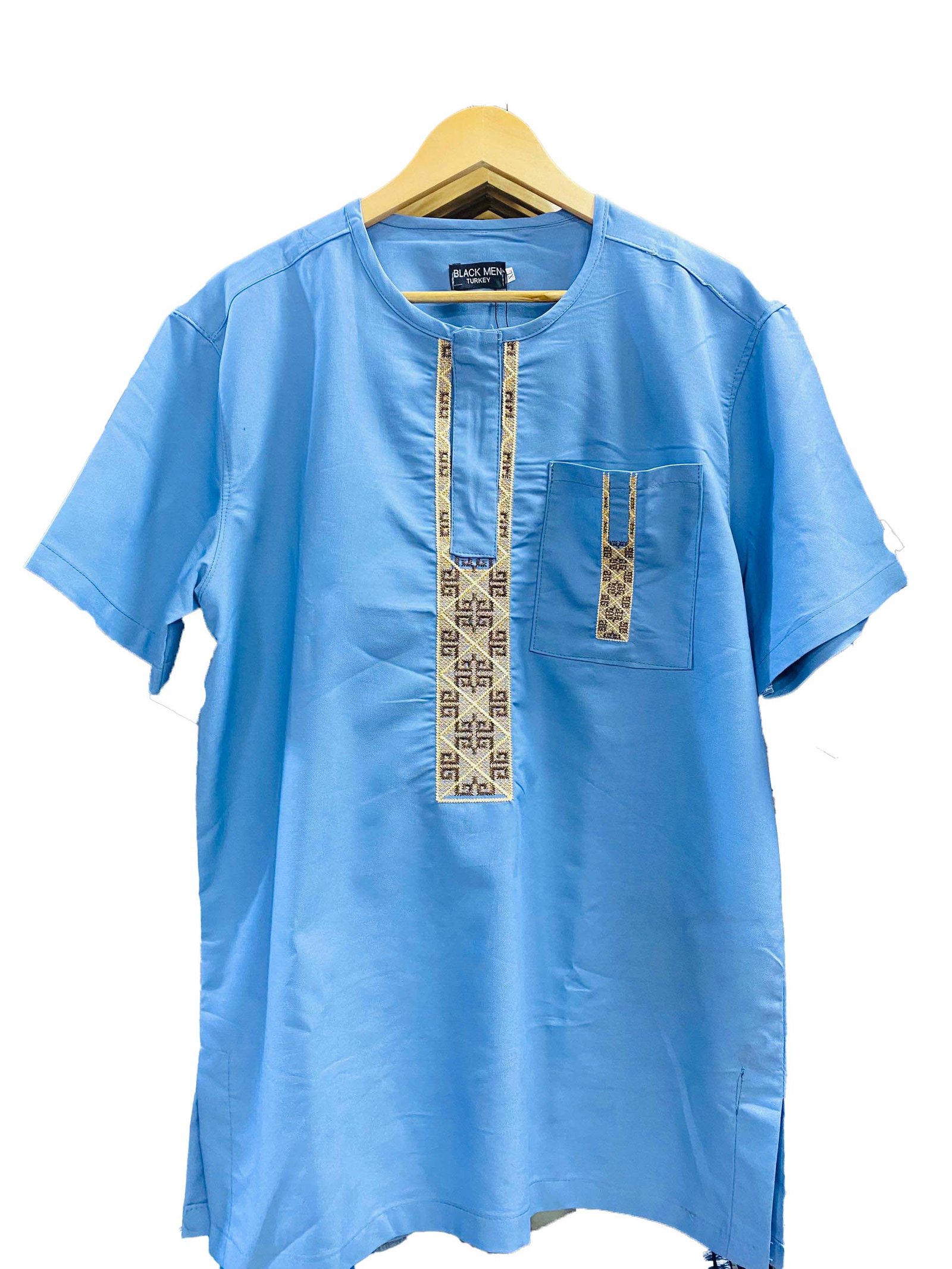 Light Blue Short Sleeved Kitenge Shirt